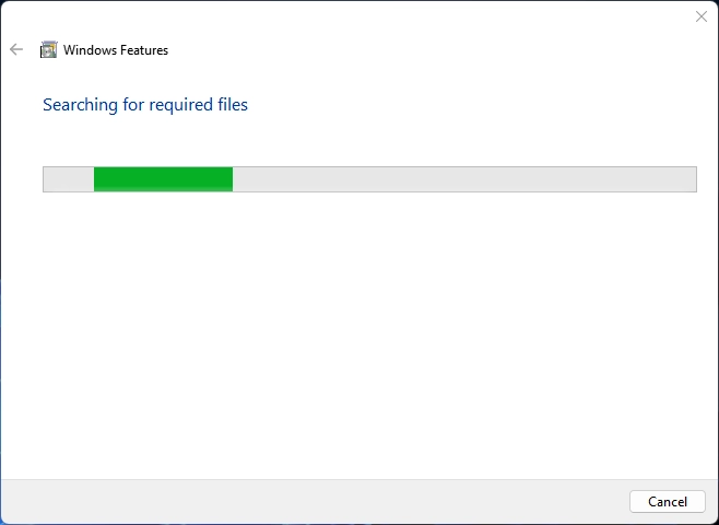 Windows Searching for the required files Windows Searching for the required files