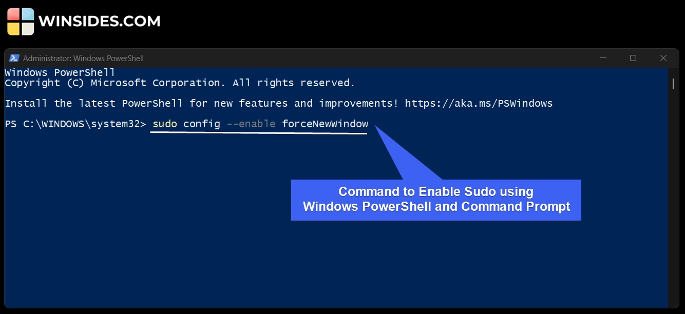 Command to Enable Sudo Command using PowerShell or CMD